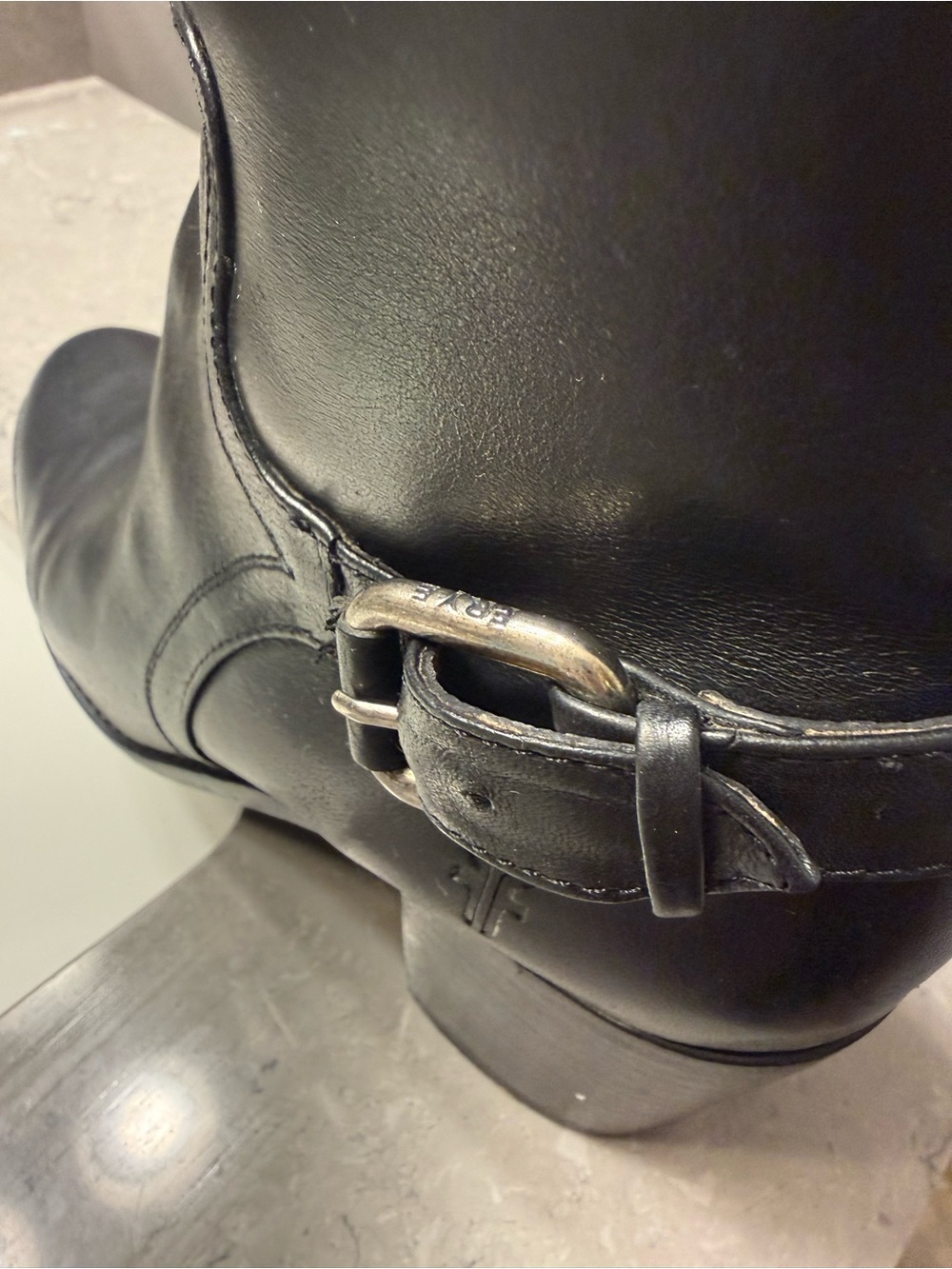Frye Janis Shield Western size 8 Black Leather Ankle Booties Buckle stack heel - Picture 3 of 15